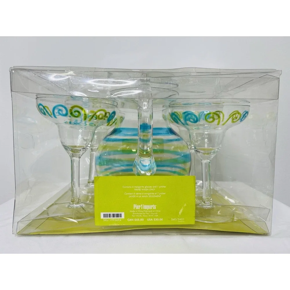 Pier 1 Imports Party Cocktail Margarita 5 Piece Pitcher &‎ Glasses Set Plastic